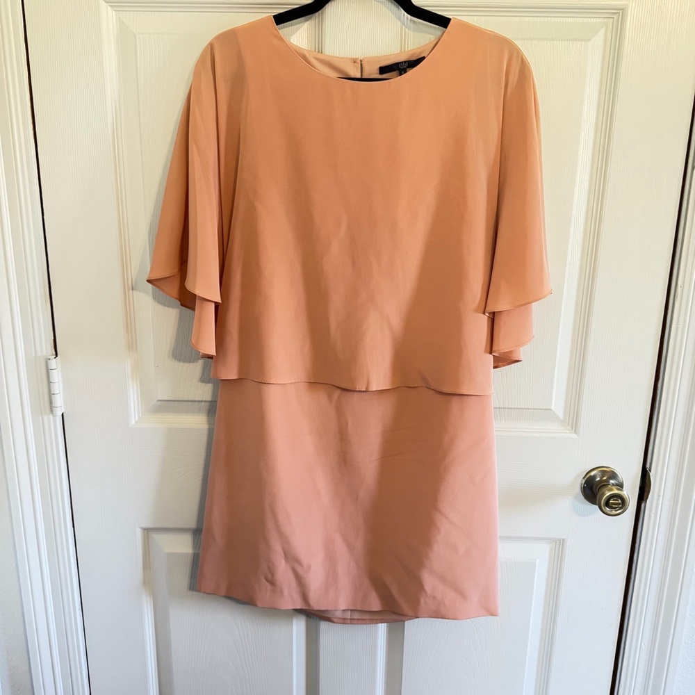 Tibi 100% Silk Blush Cape Dress Size 6 Minimalist Designer Shift Easter spring - Picture 3 of 11